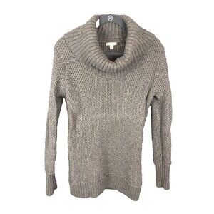 Caslon Womens Turtle Neck Taupe Ribbed Sleeve Wool Blend Cable Knit Sweater L